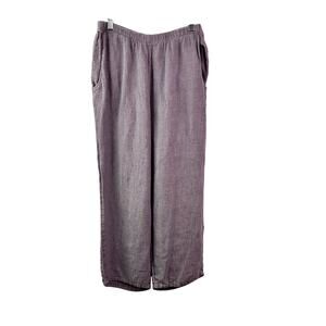 FLAX Linen Wide Leg Cropped Pants Floods Women's small Lagenlook Pockets Purple